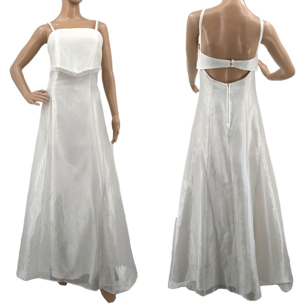Vintage 1990s Y2K Aspeed Wedding Gown White Dress Beaded Formal Prom Size 9-10
